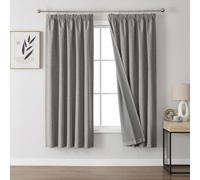 Joydeco 100% Blackout Curtains, Linen Curtains with Ruffle Tape, Set of 2, H 183 x W 117 cm, Light Grey, Thermal Curtain, Cold Protection, Opaque, Sound Protection, Ideal for Living Room, Matches Rail