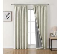 Joydeco 100% Blackout Curtains, Linen Curtains with Ruffle Tape, Set of 2, H 183 x W 132 cm, Light Beige, Thermal Curtain, Cold Protection, Opaque, Sound Protection, Ideal for Living Room, Matches