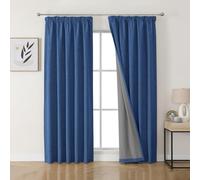 Joydeco 100% Blackout Curtains, Linen Curtains with Ruffle Tape, Set of 2, H 200 x W 140 cm, Navy Blue, Thermal Curtain, Cold Protection, Opaque, Sound Protection, Ideal for Living Room, Matches Rail