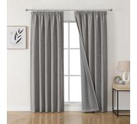 Joydeco 100% Blackout Curtains, Linen Curtains with Ruffle Tape, Set of 2, H 214 x W 132 cm, Light Grey, Thermal Curtain, Cold Protection, Opaque, Sound Protection, Ideal for Living Room, Matches Rail