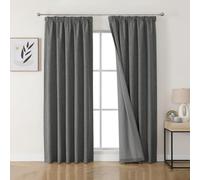 Joydeco 100% Blackout Curtains, Linen Curtains with Ruffle Tape, Set of 2, H 220 x W 140 cm, Grey, Thermal Curtain, Cold Protection, Opaque, Sound Protection, Ideal for Living Room, Matches Rail
