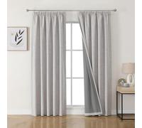 Joydeco 100% Blackout Curtains, Linen Curtains with Ruffle Tape, Set of 2, H 229 x W 132 cm, Grey White, Thermal Curtain, Cold Protection, Opaque, Sound Protection, Ideal for Living Room, Matches Rail