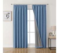 Joydeco 100% Blackout Curtains, Linen Curtains with Ruffle Tape, Set of 2, H 229 x W 132 cm, Wathet, Thermal Curtain, Cold Protection, Opaque, Sound Protection, Ideal for Living Room, Fits Rail