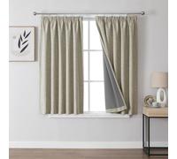 Joydeco 100% Blackout Curtains, Linen Curtains with Ruffle Tape, Thermal Curtain, Cold Protection, Opaque, Sound Protection, Ideal for Living Room, Fits Rail Systems, Linen, H 137 x W 117 cm, Set of 2