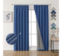 Joydeco 100% Blackout Curtains Linen Style Premium Blue Pencil Pleat Curtains 46x90 Inch 2 Panels, Thermal Insulated for Bedroom and Living Room