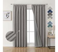 Joydeco 100% Blackout Curtains Linen Style Premium Charcoal Grey Pencil Pleat Curtains 52x90 Inch 2 Panels, Thermal Insulated for Bedroom and Living Room
