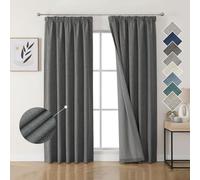 Joydeco 100% Blackout Curtains Linen Style Premium Grey Pencil Pleat Curtains 46x90 Inch 2 Panels, Thermal Insulated for Bedroom and Living Room