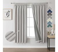 Joydeco 100% Blackout Curtains Linen Style Premium Off White Pencil Pleat Curtains 52x63 Inch 2 Panels, Thermal Insulated for Bedroom and Living Room