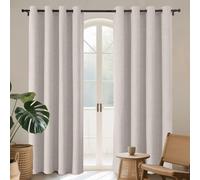 Joydeco 100% Blackout Lined Curtains 72 Inch Drop, Faux Linen Textured Thermal Insulated Eyelet Curtains with Coating Back Layer for Living Room Bedroom, W46 x L72, Greyish White - 2 Panels