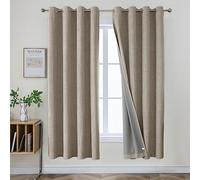 Joydeco 100% Blackout Lined Curtains 72 Inch Drop, Linen Look Textured Thermal Insulated Eyelet Curtains with Coating Back Layer for Living Room Bedroom, W46 x L72, Linen Colour - 2 Panels