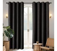 Joydeco 100% Blackout Lined Curtains Bedroom 94 Inch Drop, Faux Linen Textured Thermal Insulated Eyelet Curtains with Coating Back Layer for Living Room W55 x L94, Black - 2 Panels