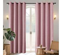 Joydeco 100% Blackout Lined Curtains Bedroom 94 Inch Drop, Faux Linen Textured Thermal Insulated Eyelet Curtains with Coating Back Layer for Living Room W55 x L94, Pink - 2 Panels