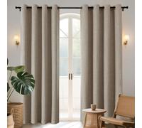 Joydeco 100% Blackout Lined Curtains Bedroom 94 Inch Drop, Faux Linen Textured Thermal Insulated Eyelet Curtains with Coating Back Layer for Living Room W55 x L94, Linen Colour - 2 Panels