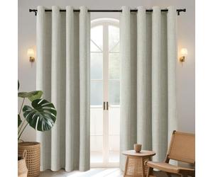 Joydeco 100% Blackout Lined Curtains Bedroom W55 x L108 Inch Drop, Faux Linen Textured Thermal Insulated Eyelet Curtains with Coating Back Layer for Living Room, Light Beige - 2 Panels