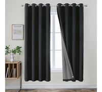 Joydeco 100% Blackout Lined Curtains Bedroom W55 x L68 Inch Drop, Faux Linen Textured Thermal Insulated Eyelet Black Curtains with Coating Back Layer for Living Room Bedroom - 2 Panels