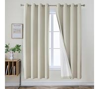 Joydeco 100% Blackout Lined Curtains Bedroom W55 x L68 Inch Drop, Faux Linen Textured Thermal Insulated Eyelet Curtains with Coating Back Layer for Living Room Bedroom, Light Beige - 2 Panels