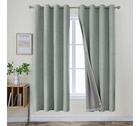 Joydeco 100% Blackout Lined Curtains Bedroom W55 x L68 Inch Drop, Faux Linen Textured Thermal Insulated Eyelet Curtains with Coating Back Layer for Living Room Bedroom, Sage Green - 2 Panels
