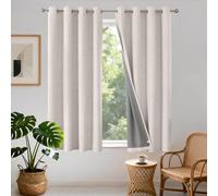 Joydeco 100% Blackout Lined Curtains Bedroom W55 x L68 Inch Drop, Faux Linen Textured Thermal Insulated Eyelet Curtains with Coating Back Layer for Living Room Bedroom, Greyish White - 2 Panels