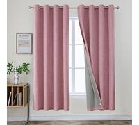 Joydeco 100% Blackout Lined Curtains Bedroom W55 x L69 Inch Drop, Faux Linen Textured Thermal Insulated Eyelet Pink Curtains with Coating Back Layer for Girls Living Room Bedroom - 2 Panels