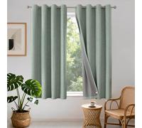 Joydeco 100% Blackout Lined Curtains W46 x L54 Inch Drop, Linen Look Textured Thermal Insulated Eyelet Short Curtains with Coating Back Layer for Living Room Bedroom, Sage Green - 2 Panels