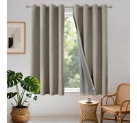 Joydeco 100% Blackout Lined Curtains W52 x L54 Inch Drop, Faux Linen Textured Thermal Insulated Short Eyelet Curtains with Coating Back Layer for Living Room Bedroom, Linen Colour - 2 Panels