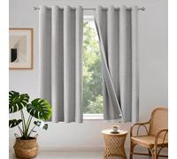 Joydeco 100% Blackout Lined Curtains W52 x L54 Inch Drop, Linen Look Textured Thermal Insulated Short Eyelet Curtains with Coating Back Layer for Living Room Bedroom, Greyish White - 2 Panels