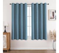 Joydeco 100% Blackout Lined Curtains W66 x L54 Inch, Faux Linen Textured Thermal Insulated Eyelet Short Window Curtains with Coating Back Layer for Living Room Bedroom, Sky Blue - 2 Panels