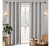 Joydeco 100% Blackout Lined Curtains W66 x L84 Inch Drop, Linen Look Eyelet Thermal Insulated Curtains with Coating Back Layer for Light Blocking Noise Reduction, Greyish White - 2 Panels