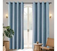 Joydeco 100% Blackout Lined Curtains W66 x L90 Inch Drop, Faux Linen Textured Thermal Insulated Eyelet Curtains with Coating Back Layer for Light Blocking Noise Reduction, Sky Blue - 2 Panels