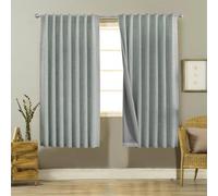 Joydeco 100% Blackout Linen Curtains Bedroom, Thermal Insulated Burlap Curtain & Drapes, Room Darkening Textured Curtains Black Out for Living Room Back Tab Rod Pocket 2 Panels