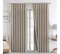 Joydeco 100% Blackout Linen Curtains Bedroom, Thermal Insulated Burlap Curtain & Drapes, Room Darkening Textured Curtains Black Out for Living Room Back Tab Rod Pocket 2 Panels
