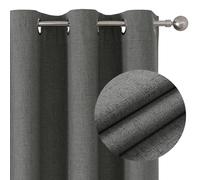 Joydeco 100% Grey Blackout Curtains Bedroom 90 Inch Drop, Faux Linen Soft Textured Thermal Insulated Eyelet Curtains with Coating Back Layer for Light Blocking Noise Reducing, W66 x L90-2 Panels