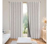 Joydeco 100% Greyish White Blackout Curtains 108 inches Long Linen Curtains 2 Panels Set Burg for Bedroom Living Room Black Out Darkening Thermal Insulated Back tab RodPocket(52x108 inchGreyishWhite)