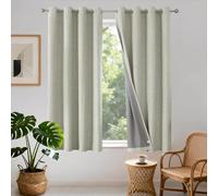 Joydeco 100% Opaque Curtains With Eyelets Curtains Linen Look 2 Pieces, Blackout Curtain Linen Thermal Curtain Heat Protector, Thermal Insulated Coating Back Layer for Bedroom Living Room