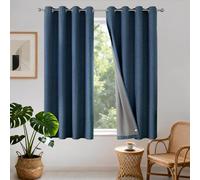 Joydeco 100% Thermal Insulated Blackout Curtain, Anti-Cold and Heat 140 x 145 cm, 2 Pieces, Linen Effect Opaque Curtains with Eyelets, Anti-UV, Noise Proof, Bedroom Home Living Room Decoration - Navy