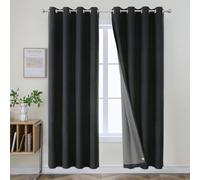 Joydeco 90 Inch Curtains Black Out Curtains for Bedroom Windows, Black Curtains 2 Panels Set for Living Room, Linen Blackout Drapes Thermal Insulated Drapes(42x90 inch, Black)
