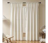 Joydeco Beige Boho Curtains 84 Inch Length 2 Panels, Super Soft Bohemian Farmhouse Curtains with Tassels, Semi Sheer Light Filtering Drapes for Bedroom Living Room (Rod Pocket, 52Wx84L)