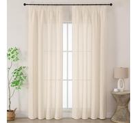 Joydeco Beige Linen Blend Voile Curtain Panels for Ceiling Track W55 x L102 Inch Drop 2 Panels, Semi Transparent Light Filtering Pencil Pleat Sheer Curtains for Bedroom Nursery Room Patio Door