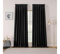Joydeco Black Pencil Pleat Blackout Curtains 90 Inch Drop, Thermal Insulated Soft Window Treatment for Living Room Bedroom, Rod Pocket Ring Top Track Rail, 90 x 90 Inch - 2 Panels