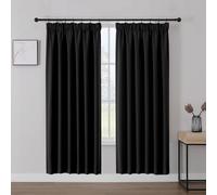Joydeco Black Pencil Pleat Blackout Curtains 96 Inch Drop, Thermal Insulated Soft Window Treatment for Living Room Bedroom, Rod Pocket Ring Top Track Rail, 55 x 96 Inch - 2 Panels