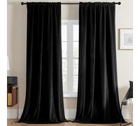 Joydeco Black Velvet Curtains 90 inch Length 2 Panels, Luxury Blackout Rod Pocket Thermal Insulated Window Curtains, Super Soft Room Darkening Drapes for Living Dining Room Bedroom,W52 x L90 inches