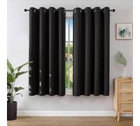 Joydeco Blackout Curtains for Bedroom 52 x 54 Inch, Eyelet Thermal Insulated Energy-saving Drapes for Room Darkening Light Filtering, Short Window Treatments 54 Inch Drop, 2 Panels - Black