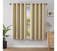 Joydeco Blackout Curtains for Bedroom 66 x 54 Inch, Eyelet Thermal Insulated Energy-saving Drapes for Room Darkening Light Filtering, Short Window Treatments 54 Inch Drop, 2 Panels - Beige