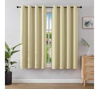 Joydeco Blackout Curtains for Bedroom 66 x 54 Inch, Eyelet Thermal Insulated Energy-saving Drapes for Room Darkening Light Filtering, Short Window Treatments 54 Inch Drop, 2 Panels - Beige