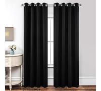 Joydeco Blackout Curtains for Bedroom 66 x 90 Inch, Eyelet Thermal Insulated Energy-saving Drapes for Room Darkening Light Filtering, Long Window Treatments 90 Inch Drop, 2 Panels - Black