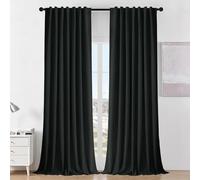 Joydeco Blackout Curtains for Bedroom 84 inch Length，Back Tab/Rod Pocket 100% Blackout Living Room Drapes, Textured Thermal Insulated Blackout Curtains 2 Panels Set,52" W x 84" L,Black