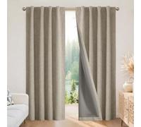 Joydeco Blackout Thermal Lined Curtains 108 Inch Drop 2 Panels with Back Tabs & Rod Pocket, Linen Texture Extra Long Curtains for 100% Light Blocking Privacy Protection Noise Reduction, W55 X L108''