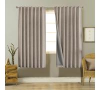 Joydeco Blackout Thermal Lined Curtains 46x72 Inch Drop 2 Panels with Back Tabs & Rod Pocket, 100% Light Blocking Linen Texture Fabric Curtain Drapes for Living Room Bedroom