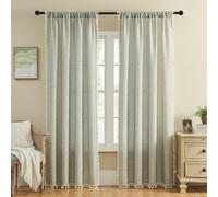 Joydeco Blue Floral Boho Curtains 84 Inch Length 2 Panels, Super Soft Bohemian Farmhouse Curtains with Tassels, Semi Sheer Light Filtering Drapes for Bedroom Living Room (Rod Pocket, 52Wx84L)