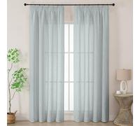 Joydeco Blue Linen Blend Voile Curtain Panels for Ceiling Track W55 x L102 Inch Drop 2 Panels, Semi Transparent Light Filtering Pencil Pleat Sheer Curtains for Bedroom Nursery Room Patio Door